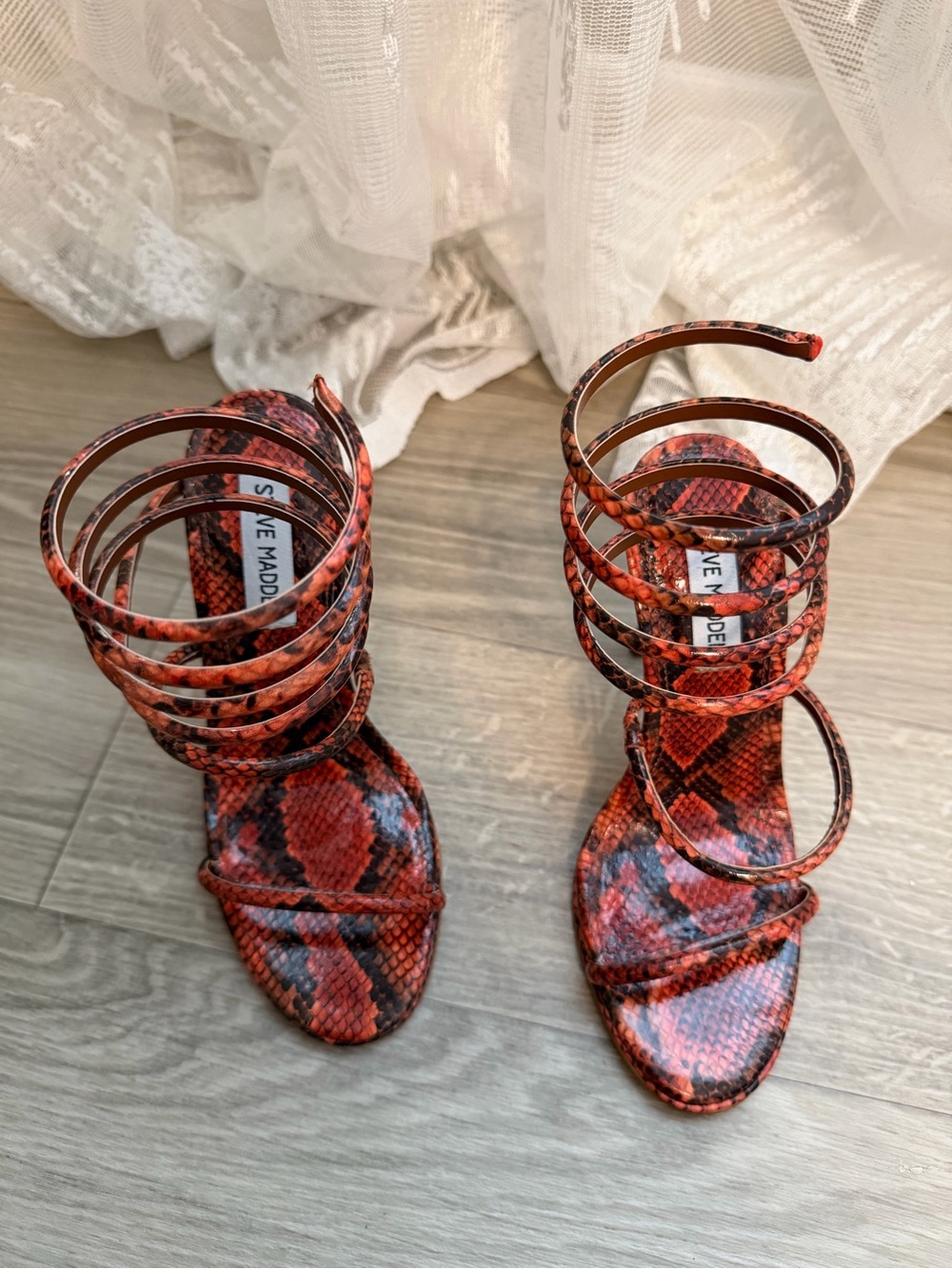 Steve Madden orange Snakeskin Spiral-Strap Women's Sandals